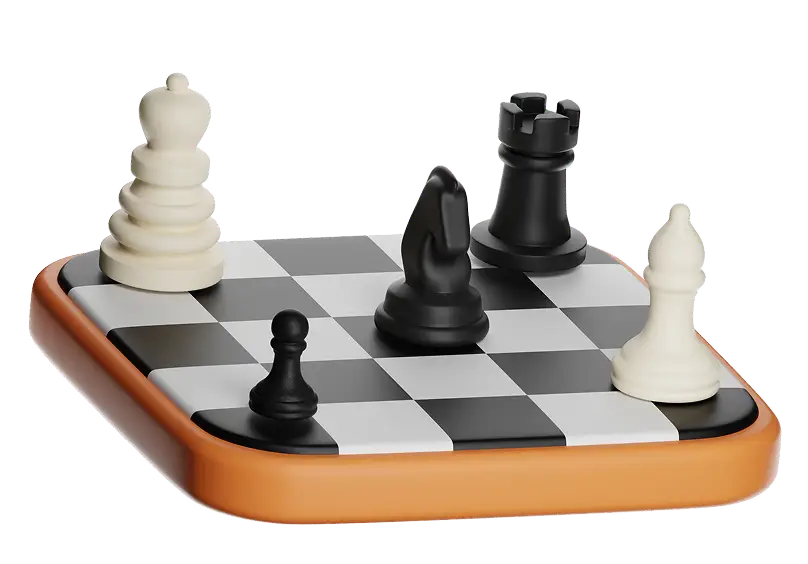 Klein schaakbord met stukken in een eindspelpositie, waarbij de nadruk ligt op tactisch spel, strategie en cruciale beslissingsmomenten in het schaken